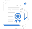 Line art icon of a certificate document with a ribbon seal, representing licensed, certified, and professional home services.